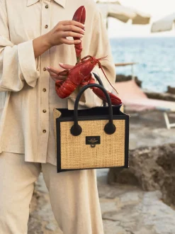ATP Atelier Scario Raffia/Minihandvaska I Lader Natur/Svart Cheap